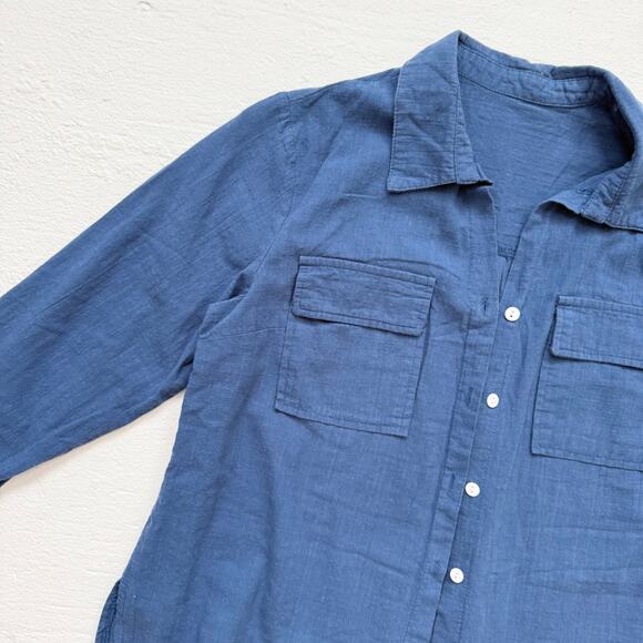 Blue Button Up Long Sleeve Shirt, Size Small - Picture 2 of 5